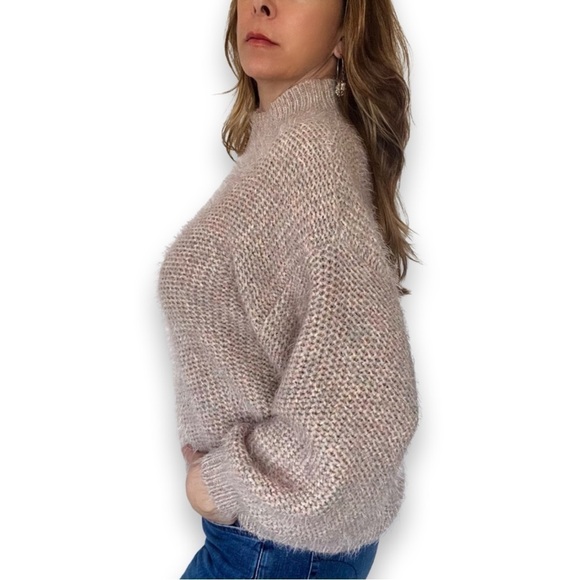 Joie Martika Pink sky knit sweater Fuzzy Ballon Sleeves mock neck - Picture 4 of 8
